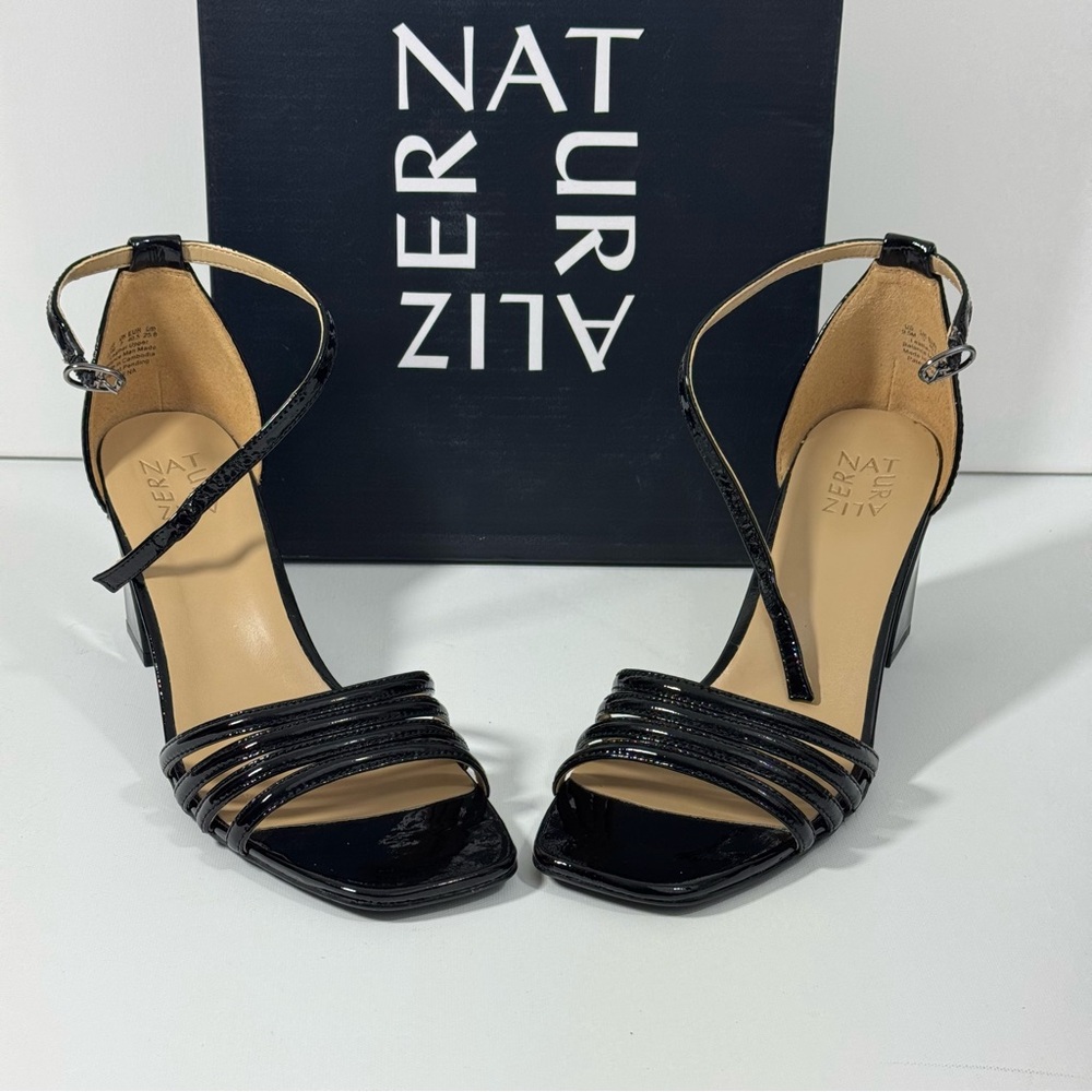 Naturalizer Women's Thena Black Strappy Block Heels with Ankle Strap 9.5 M